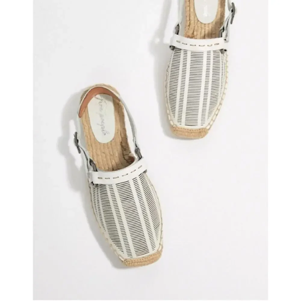 A609 • White Perforated Leather Slingback Espadrille Flats